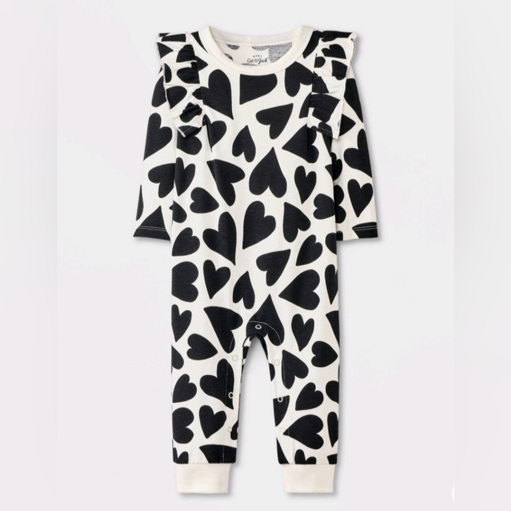 Black Heart Print Baby Romper 12M